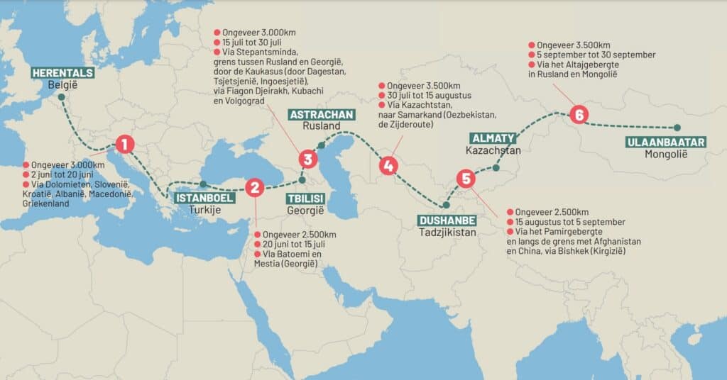 Reis Mongolië - Kaart met etappes